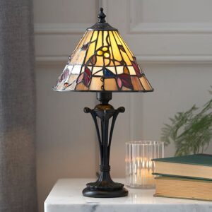 Bauchi Small Tiffany Glass Table Lamp In Dark Bronze