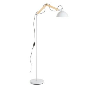 Blairon White Metal Floor Lamp With Adjustable Wooden Arm