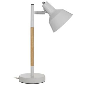 Brymon White Metal Table Lamp With Natural Wooden Base