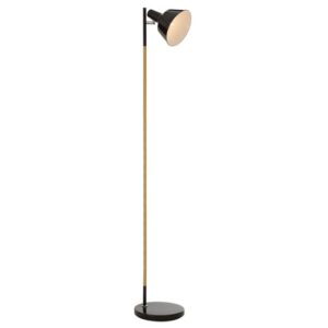 Bryton Black Metal Floor Lamp With Natural Wooden Stand