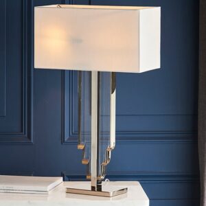 Cascade White Fabric Shade Table Lamp In Clear Crystal