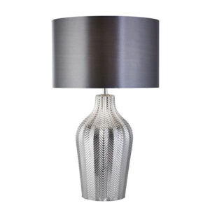 Chevron Table Lamp In Grey Shade With Smoked Ribbed Glass Base