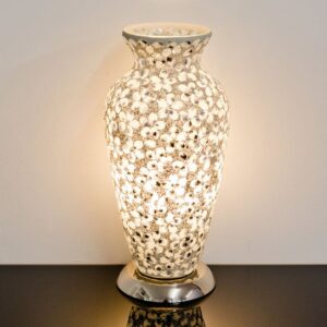 Izar Medium White Flower Design Mosaic Glass Vase Table Lamp