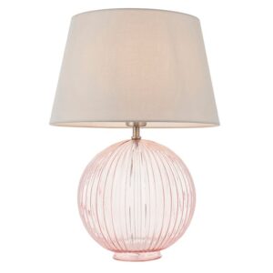 Jixi Grey Cotton Shade Table Lamp With Dusky Pink Ribbed Base
