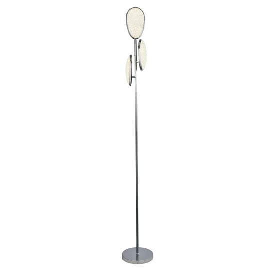 Lori 3 LED Floor Lamp In Chrome With Crushed Ice Effect Shade
