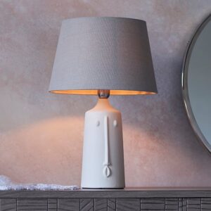 Mopti Grey Linen Shade Table Lamp With White Ceramic Base