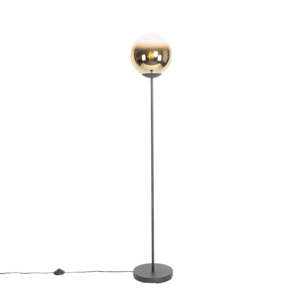 Art deco floor lamp black with gold glass - pallon
