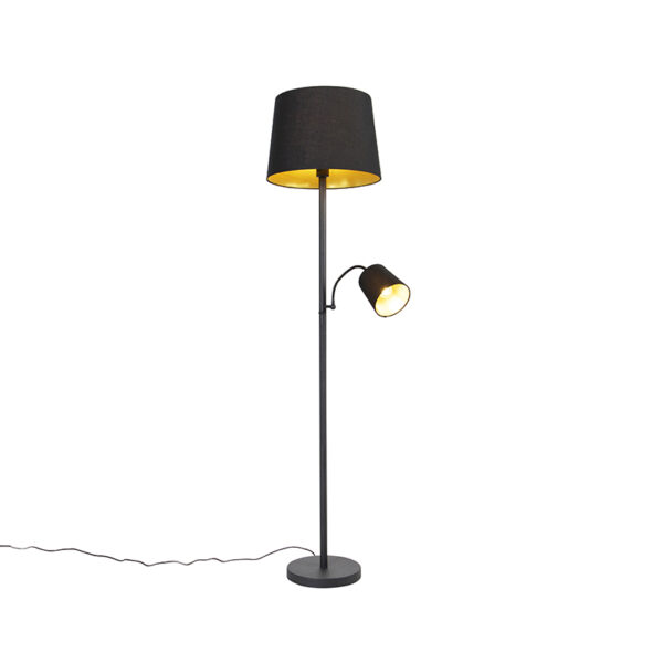 Classic floor lamp black with gold and reading light - Retro