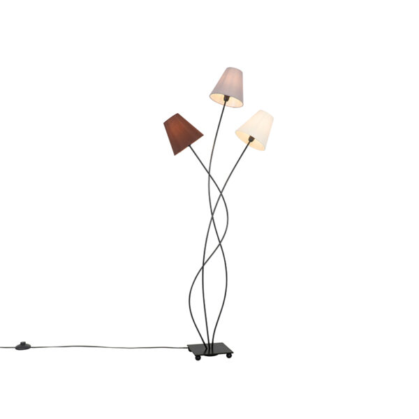Design floor lamp black with fabric shades 3-light – Melis