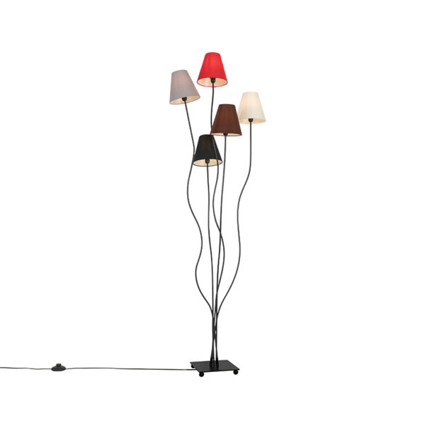 Design floor lamp black with fabric shades 5-light – Melis