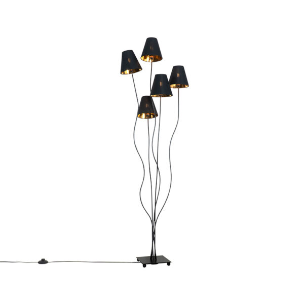 Design floor lamp black with gold 5-lights – Melis