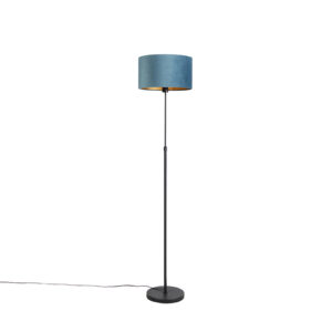 Floor lamp black with velor shade blue with gold 35 cm – Parte