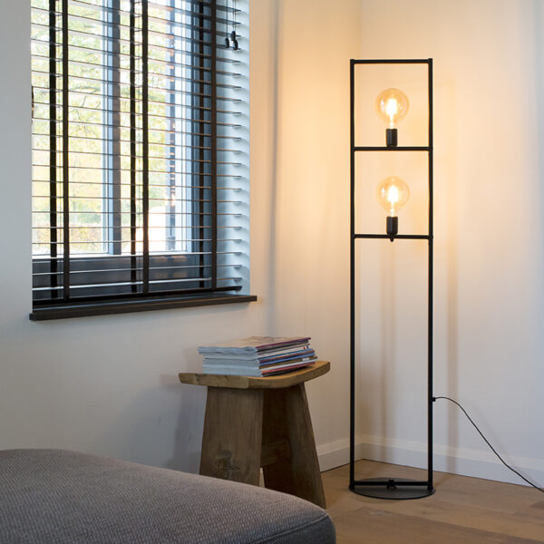 Industrial floor lamp 2-light black – Simple Cage