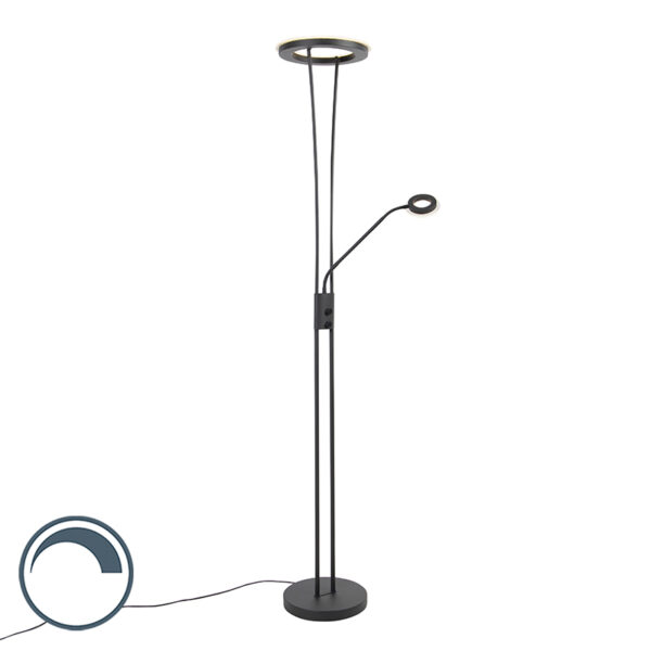 Modern floor lamp black incl. LED with reading arm – Divine