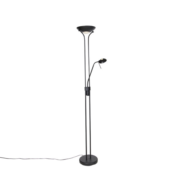 Modern floor lamp black with reading lamp incl. LED dim to warm – Diva