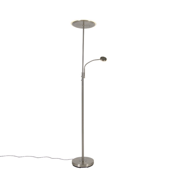 Modern floor lamp steel incl. LED with remote control and reading arm - Strela