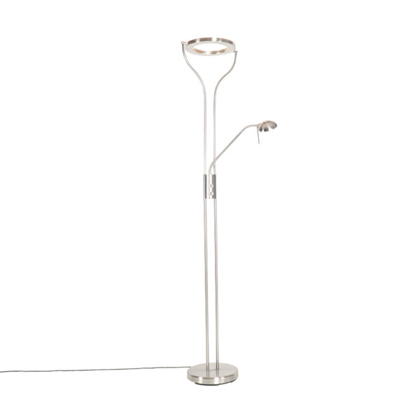 Modern floor lamp steel with reading arm incl. LED and dimmer - Divo
