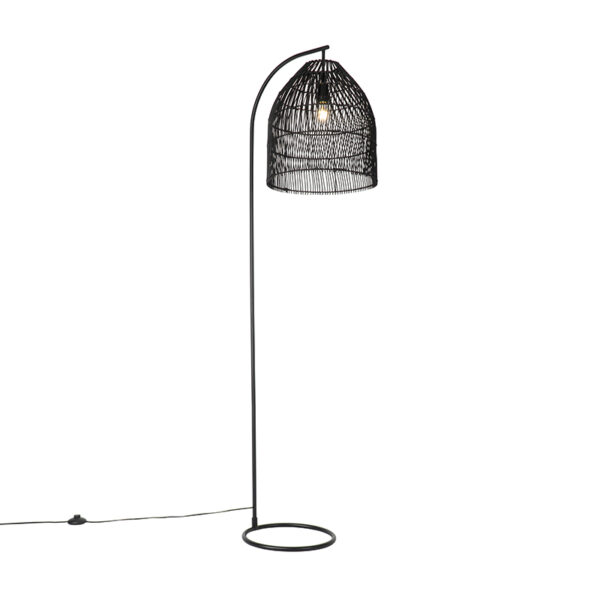 Rural floor lamp black with rattan – Sam