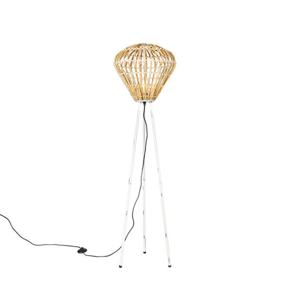 Rural floor lamp tripod bamboo with white – Canna Diamond
