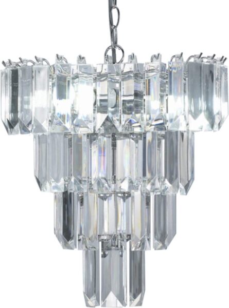 Chichester 4 Light Chandelier Ceiling Light In Polished Chrome With Acrylic Glass Prisms