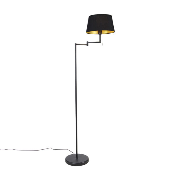 Classic floor lamp black adjustable with black with golden shade - Ladas