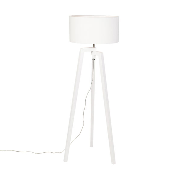 Floor lamp tripod white wood with white shade 50 cm – Puros