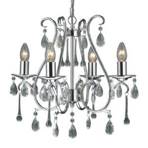 Windsor Decorative 4 Way Polished Chrome Ceiling Light Chandelier with Beautiful Crystal Glass Droplets