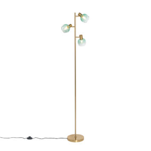 Art Deco floor lamp gold with green glass 3 lights – Vidro
