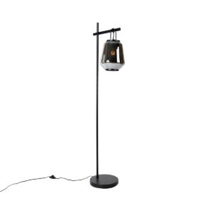 Art deco floor lamp black with smoke glass – Kevin