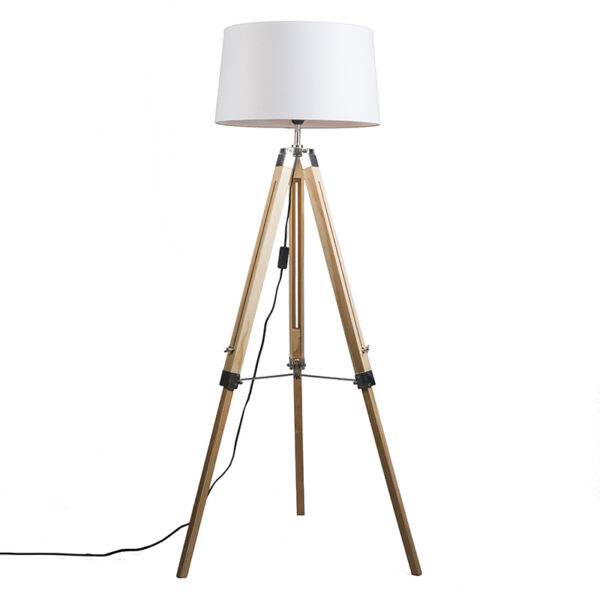 Natural floor lamp with white linen shade 45 cm – Tripod