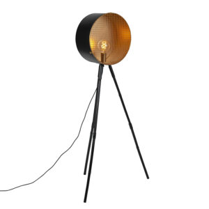 Vintage floor lamp on bamboo tripod black with gold – Barrel