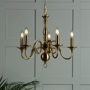 Laura Ashley Winchester 5 Light Ceiling Pendant In Antique Brass Finish