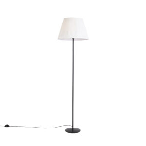 Modern Floor Lamp Black with 45cm White Pleated Shade – Simplo