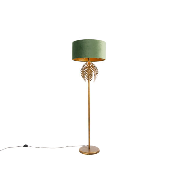 Vintage gold floor lamp with green velvet shade - Botanica