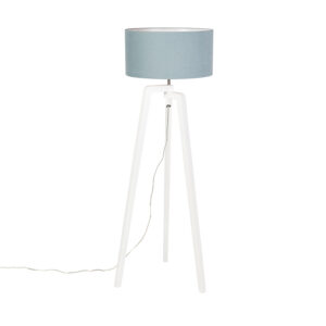 Floor lamp tripod white wood with mineral shade 50 cm – Puros
