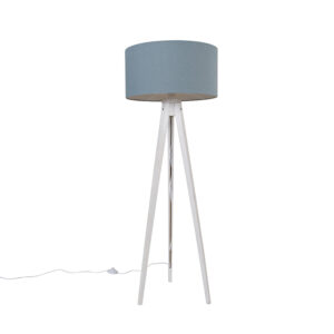 Floor lamp tripod white with shade light blue 50 cm – Tripod Classic