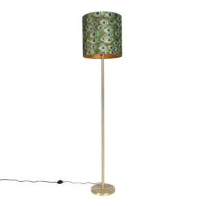 Classic Floor Lamp Brass with 40cm Peacock Shade - Simplo