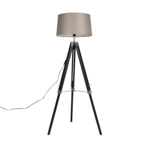 Floor Lamp Black with 45cm Taupe Linen Shade – Tripod