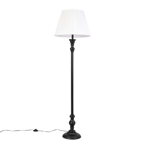 Floor Lamp Black with 45cm White Pleated Shade - Classico