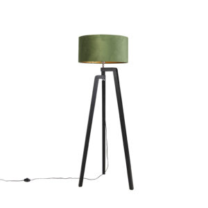 Floor lamp tripod black with green shade and gold 50 cm – Puros