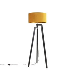 Floor lamp tripod black with yellow shade and gold 50 cm – Puros