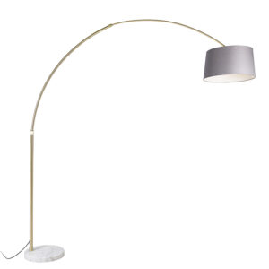 Arc lamp brass with marble fabric shade gray 45 cm – XXL