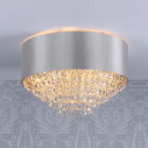 Laura Ashley Carrington 5 Light Flush Ceiling Light With Grey Silk Shade And Crystal Glass