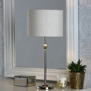Laura Ashley Highgrove Table Lamp In Polished Nickel With Natural Linen Shade