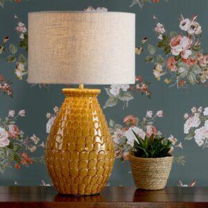 Laura Ashley Liza Ceramic Table Lamp In Orche Finish With Natural Linen Shade