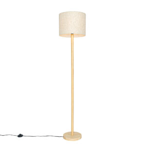 Rural floor lamp wood with linen shade beige 32 cm – Mels