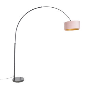 Arc lamp black velor shade pink with gold 50 cm – XXL