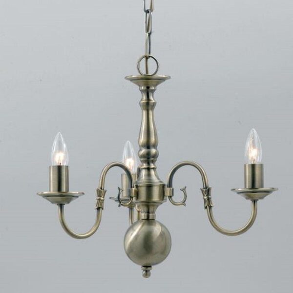 BF00350/3/PB Flemish Style 3 Light Chandelier Ceiling Light