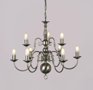 BF00350/6+3/PB Flemish 9 Light Pewter Chandelier Ceiling Light