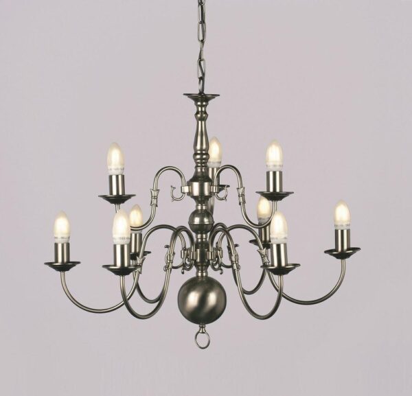 BF00350/6+3/Pewter Flemish 9 Light Pewter Chandelier Ceiling Light